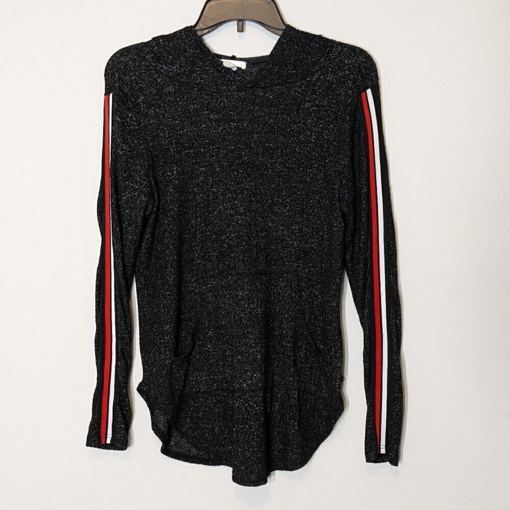 GAZE, Black Hooded Long Sleeve Activewear Fleece Top; Kangaroo Pocket; Size M